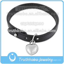 Small Custom Cremation Jewelry On Bracelet For Ash Stainless Steel Heart Charm Black Leather Jewelry